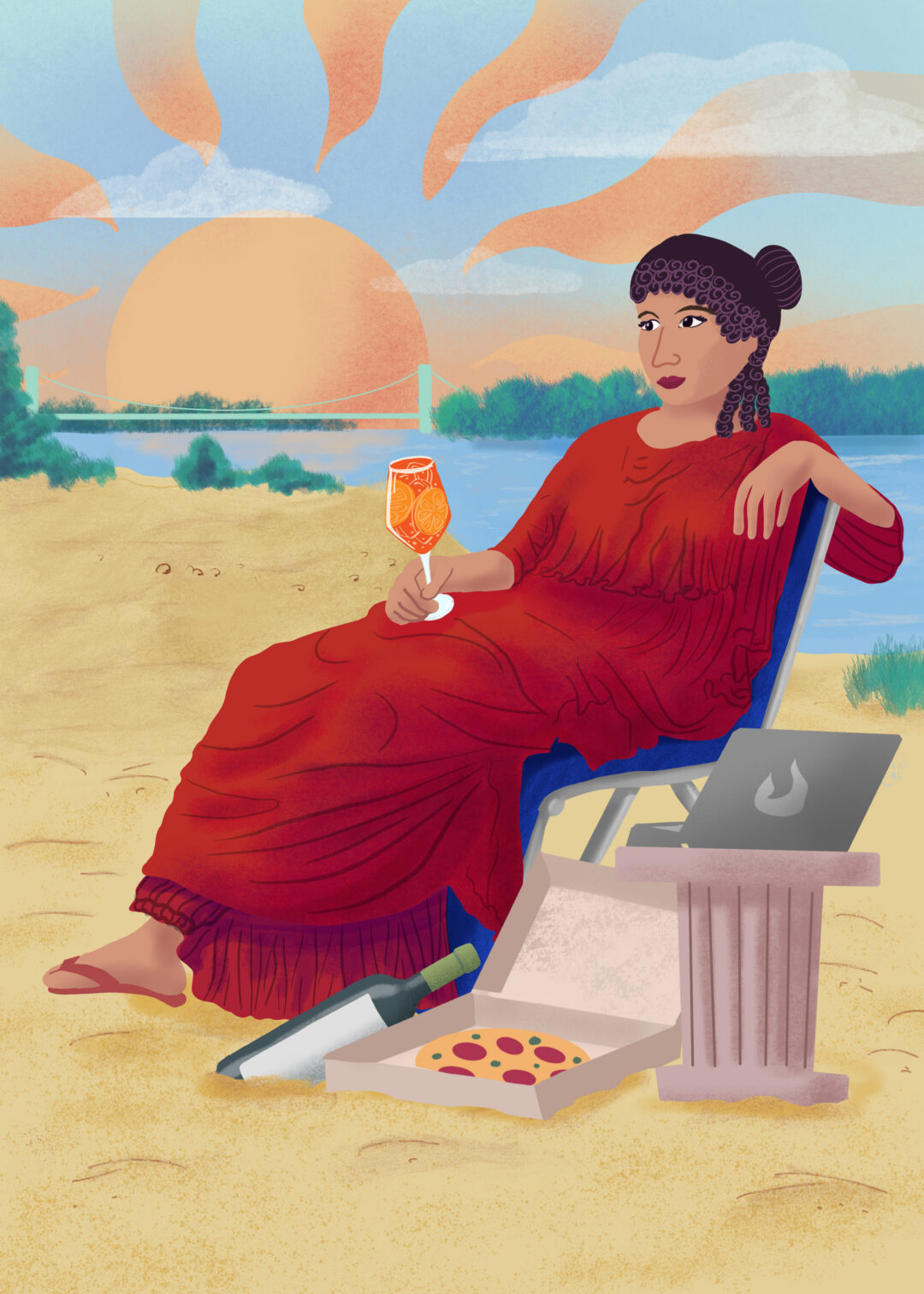 Illustration von Agrippina mit einem Aperol Spritz in der Hand.