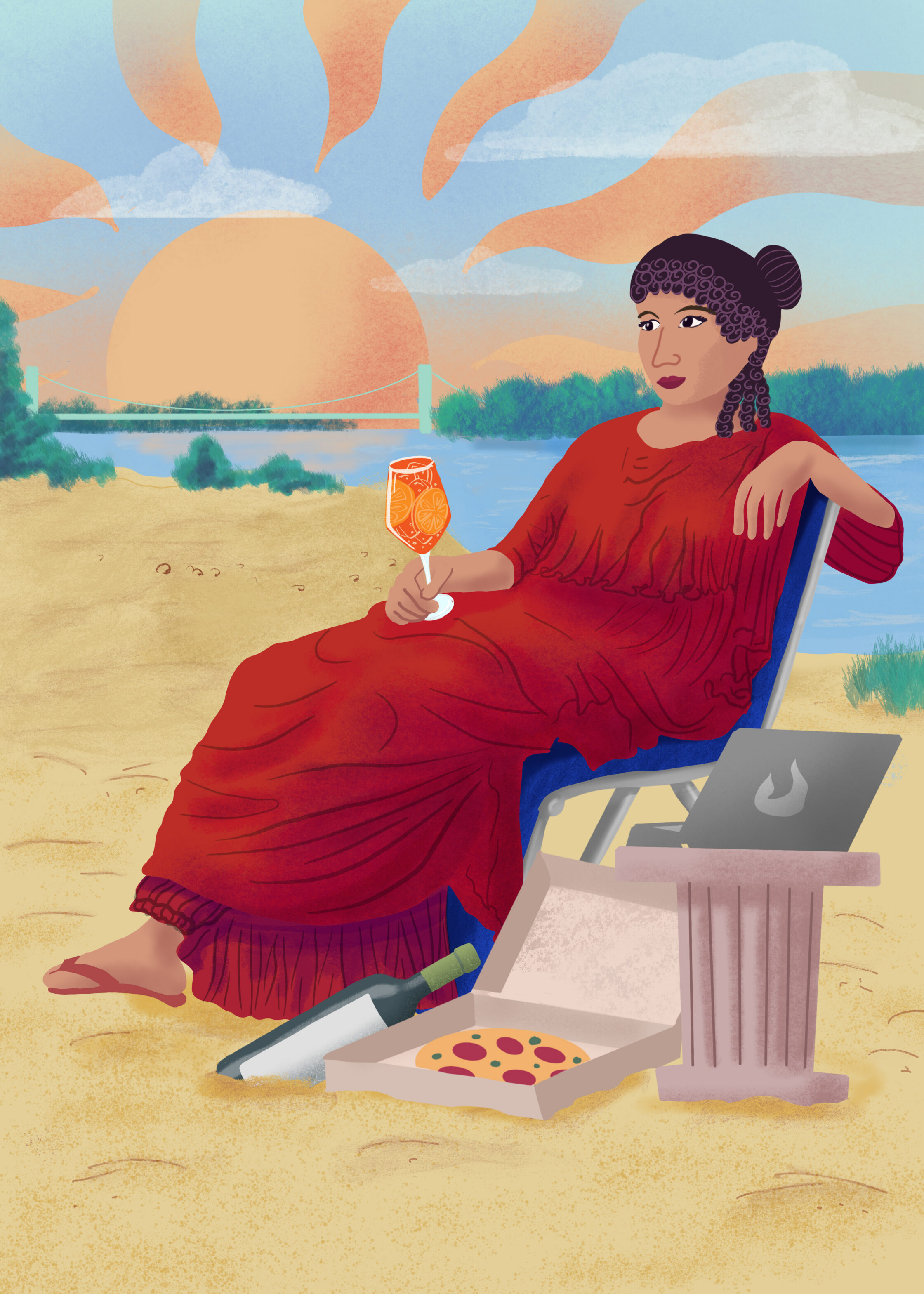 Illustration von Agrippina mit einem Aperol Spritz in der Hand.