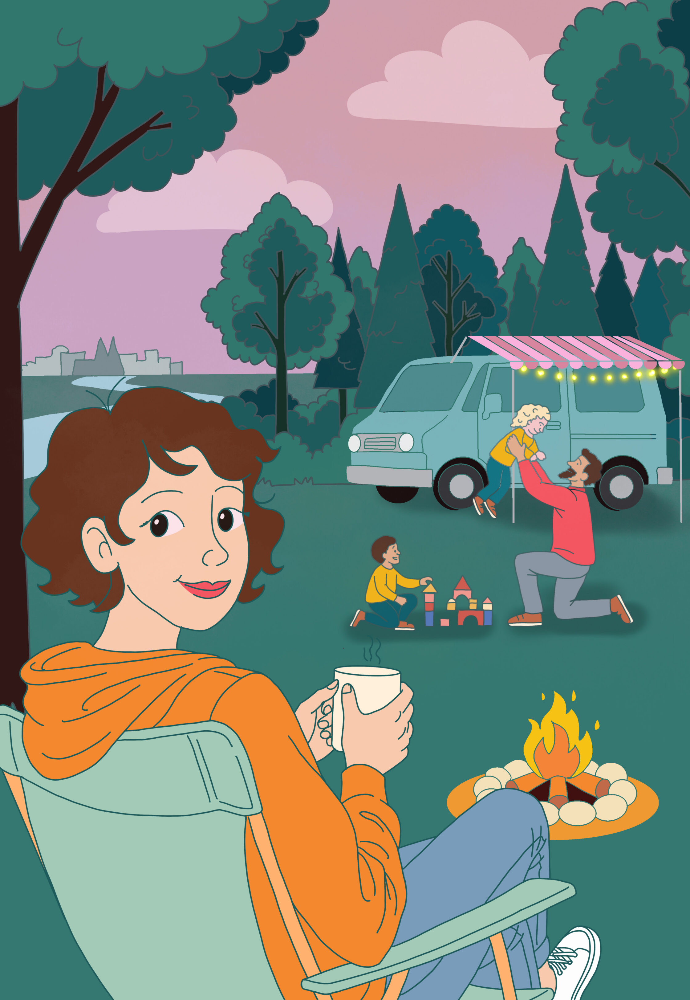 Illustration von Kaiserin Theophanu vor ihrem Camper
