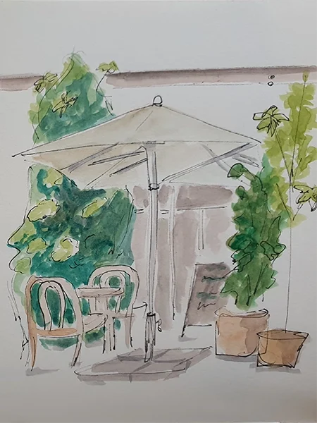 UrbanSketch: Villa Kalka, oben links noch mein Finger, weil ich es schlecht fotografiert habe